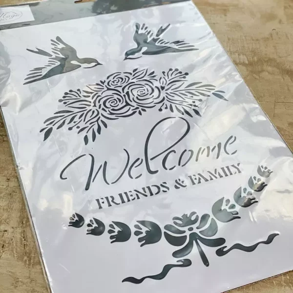Stencil "Welcome", Magic Paint, riutilizzabile, 20x20 cm